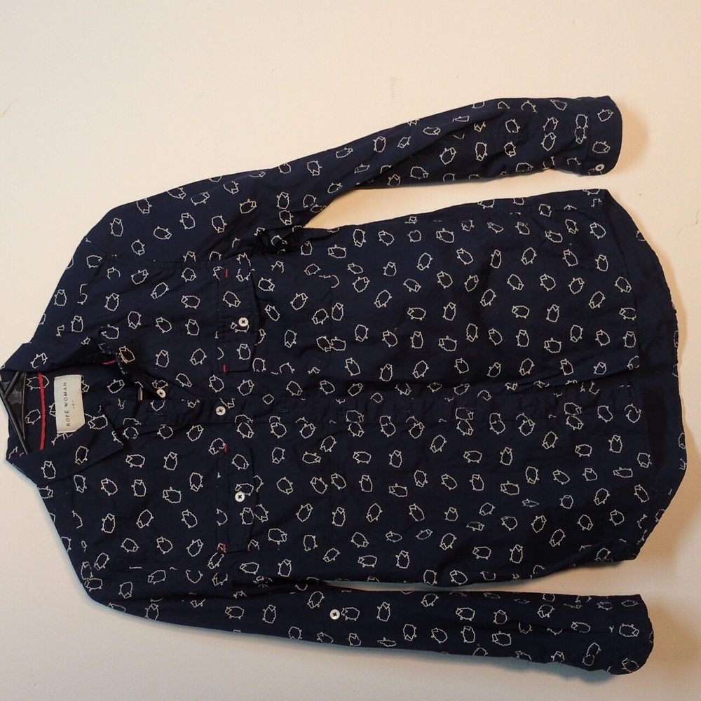 Rope Woman Navy Sheep Button Up Cotton Shirt
